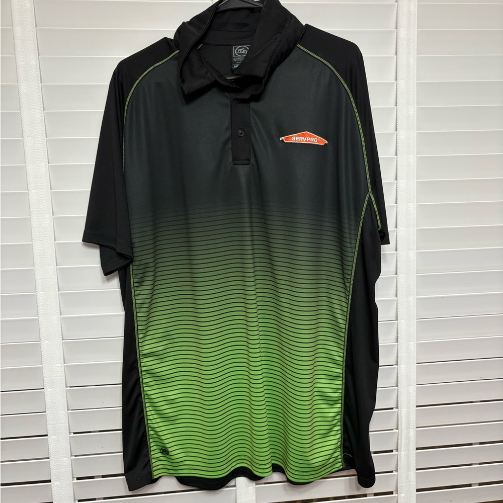 Men's Black and Green Gradient Polo Shirt